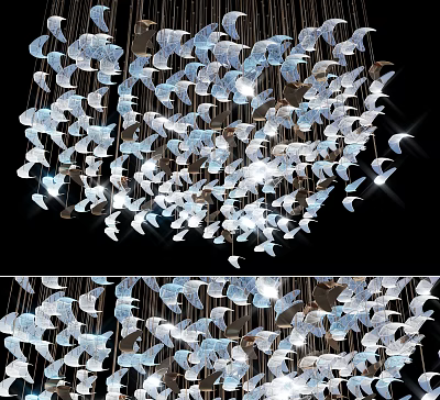 Modern Artistic Chandelier With Butterfly Shaped Glass Pieces For Home Decor Lighting Design 3d model