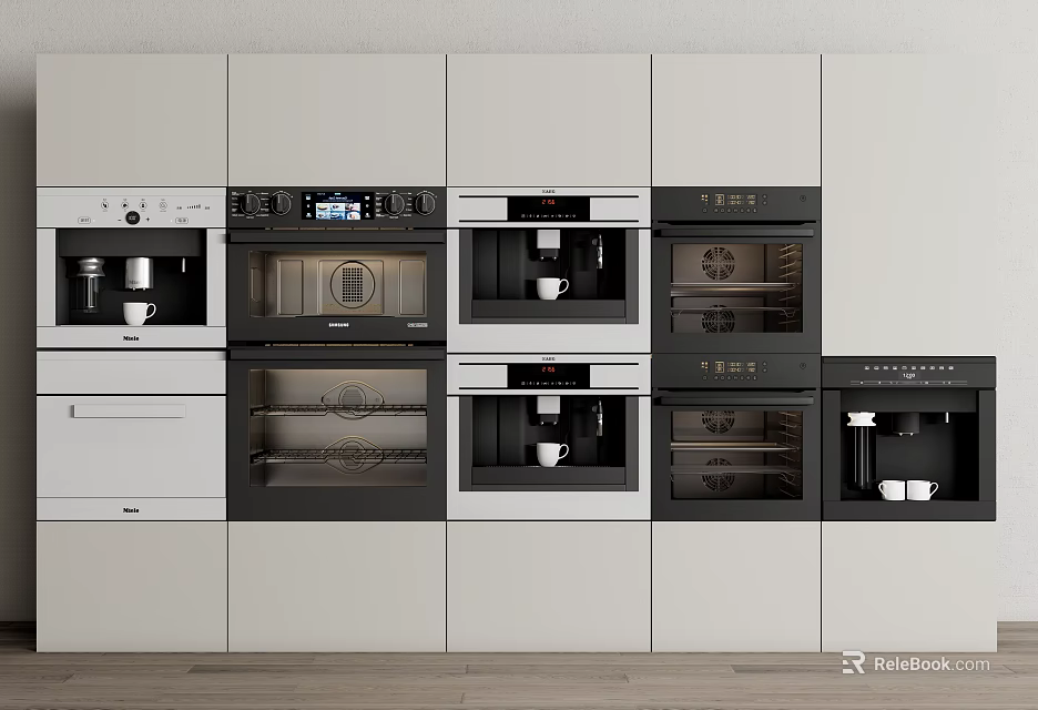 Modern Kitchen Interior With Built In Kitchen Appliances And Neatly Arranged Cabinets 3d model 
