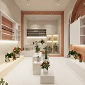 Floral Plant Store Interior With White Shelves And Various Greenery Displays