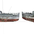 Old Wooden Boats With White And Red Hulls Railings And Small Cabins On White Background