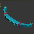 Automotive Blue Curved Component With Red Straps And Yellow Dots