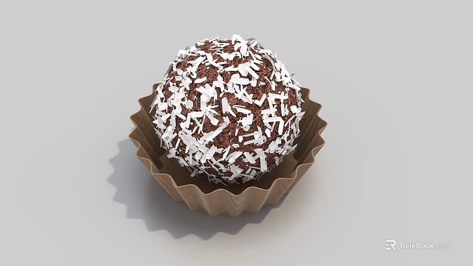 Delicious Round Chocolate Ball in Brown Paper Cup Topped with White Coconut Flakes 3d model 