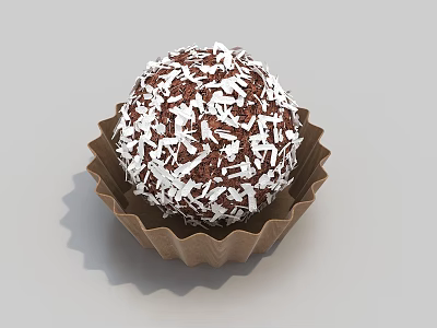 Delicious Round Chocolate Ball in Brown Paper Cup Topped with White Coconut Flakes 3d model