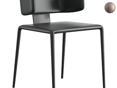 Modern Black Leather Accent Chair with Sleek Backrest and Metal Legs 3d model