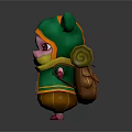 Cute Pig Character 3D Model Wearing Green Hoodie Yellow Scarf And Backpack