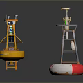 Yellow And Red White Marine Navigation Buoys With Solar Panels Antennas And Signal Lights