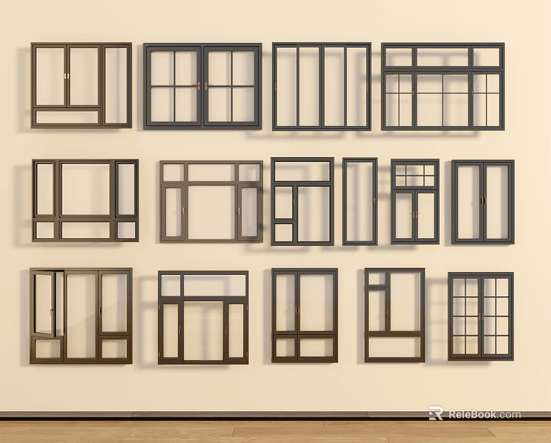 Various Casement Windows Designs With Modern Frames And Diverse Glass Configurations 3d model