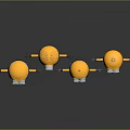 Minion dolls with yellow bodies blue overalls big eyes arms outstretched on black reflective background