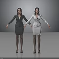 Two Women Wearing Professional Attire Gray And White Formal Suits Standing Against Dark Background 3d model