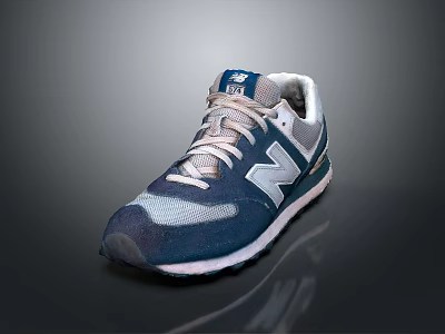 Blue And White Retro Running Shoes With Mesh Upper White Laces And Rubber Sole 3d model