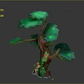 Cartoon Tree Scene With Red Trunk Green Leaves Pink Flowers And Purple Base