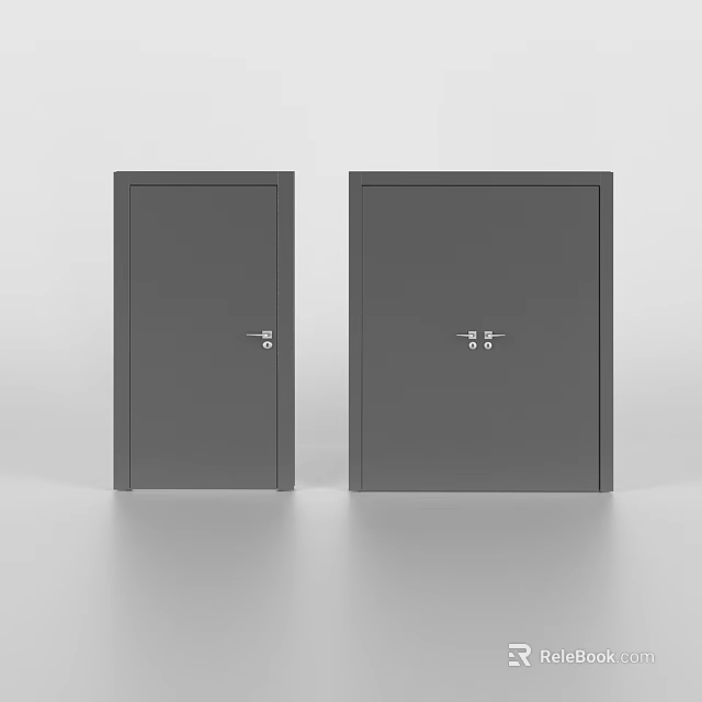Modern Gray Hinged Doors with Door Handle and Lock Design Details 3d model