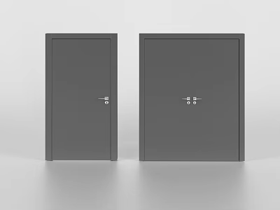 Modern Gray Hinged Doors with Door Handle and Lock Design Details 3d model
