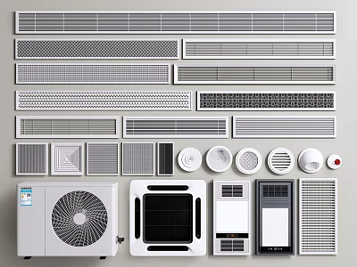 Modern AC Vents With Various Grille Styles Different Sizes And Indoor Units 3d model