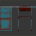 Vintage Distressed Desk And Chair With Turquoise Red Finish Drawer Metal Legs Upholstered Seat