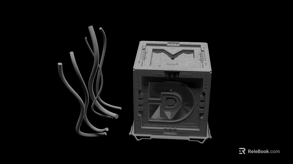 Industrial Equipment Featuring Square Metal Structure And Curved Pipe Components 3d model 
