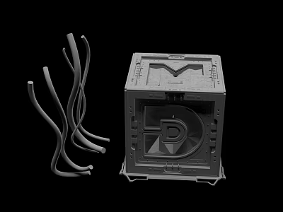 Industrial Equipment Featuring Square Metal Structure And Curved Pipe Components 3d model