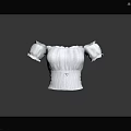White Ruffled Sleeve Blouse With Square Neckline And Laced Waist Design