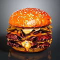 Juicy Double Patty Burger With Sesame Seed Bun Melted Cheese And Fresh Pickles