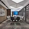 Modern Conference Room Interior Design With Long Table Leather Chairs And Projector Screen 3d model