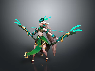 Green Action Figure Toy With Feather Weapons And Elegant Design Details 3d model