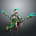 Green Action Figure Toy With Feather Weapons And Elegant Design Details