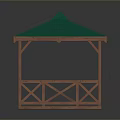 Outdoor Wooden Gazebo With Green Roof Square Structure And Decorative Railing