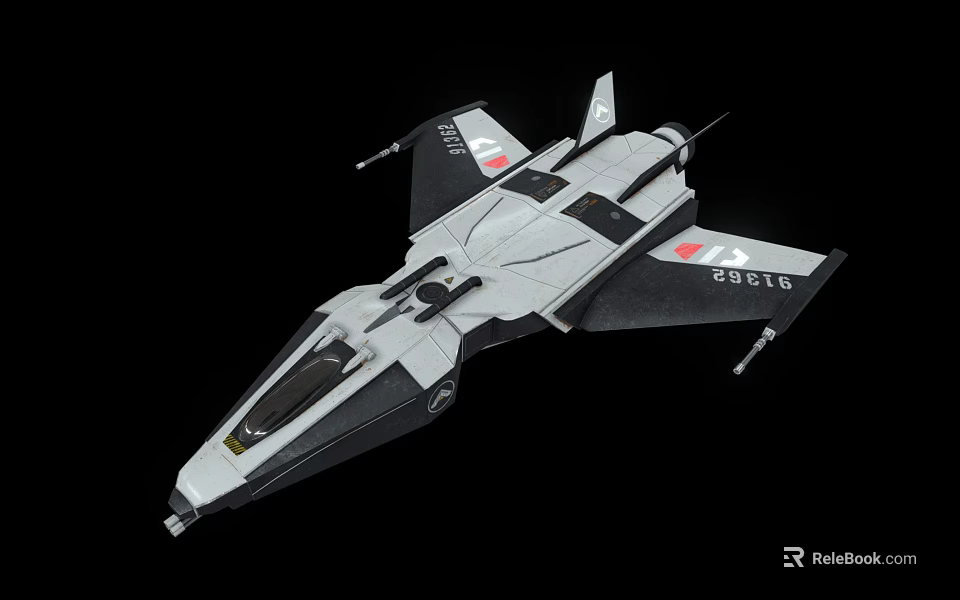 Futuristic Silver Black Space Shuttle Model With 28118 Marking And Sleek Wings 3d model 