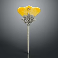 Elegant Yellow Carved Gemstone Silver Hairpin With Intricate Floral Design And Detailed Ornamental Stem