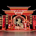 Traditional Chinese Photo Check In Spot With Red Lanterns Golden Horse Motif And Eaves