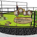 Pet Activity Area With Grassy Field Fenced Enclosure Wooden Bridge And Dog Play Toys