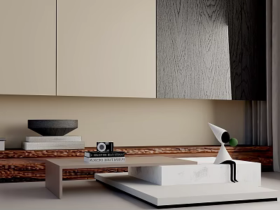 Modern Living Room Interior With Stylish Coffee Table Marble Top And Decorative Camera Sculpture 3d model