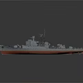Gray Warship Model With Red Hull Detailed Deck Structures Mast And Turrets Equipment