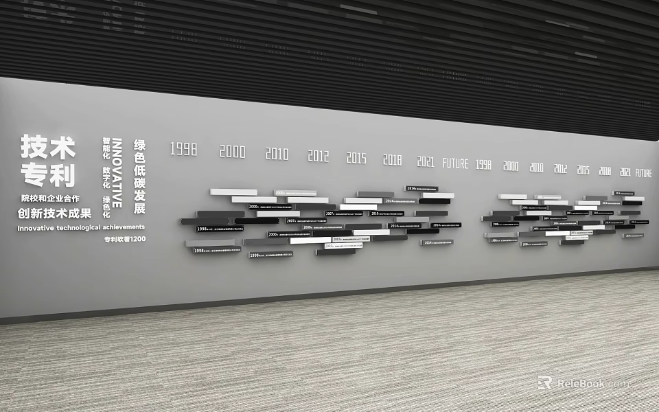 Exhibition Hall Culture Wall with Company Development Timeline and Year Markers 3d model 