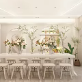 White Toned Specialty Store Interior With Display Shelves Green Plants Decorations Wooden Partition Pendant Lights