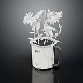 Paper Crafted Plants in White Mug With Daisies Leaves and Bird Design