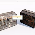 Two Vintage Wooden Trunks With Rustic Finish And Metal Accents On White