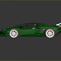 Green Sports Car with Black Roof White Rear Spoiler and Silver Wheels on Reflective Surface