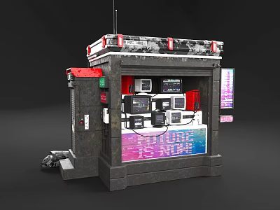 Future Tech Specialty Store with Neon Sign Multiple Displays and Control Devices 3d model