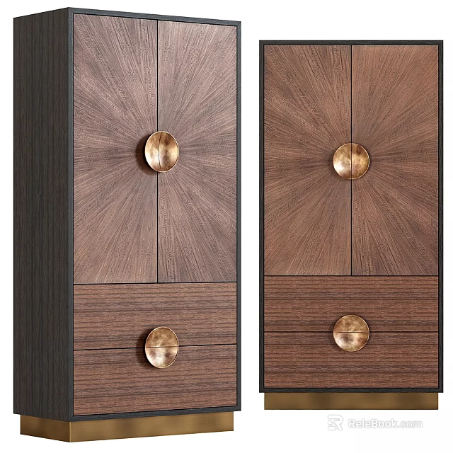 Modern Luxury Chest of Drawers with Wooden Texture and Brass Circular Handles 3d model 