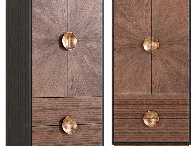 Modern Luxury Chest of Drawers with Wooden Texture and Brass Circular Handles 3d model