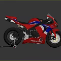 Red Honda Sport Motorcycle With Blue And White Stripes And Sleek Design