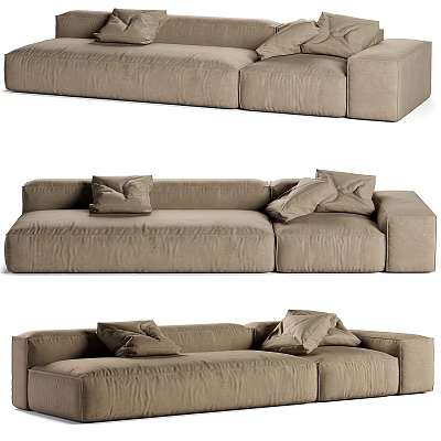 Beige Sectional Sofa With Plush Upholstered Fabric Cushions And Modern Living Room Design 3d model