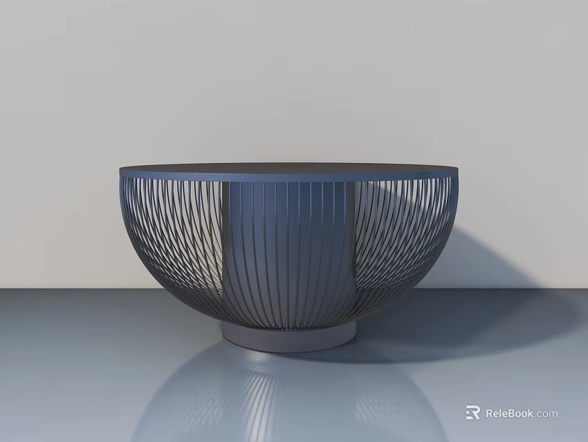 Modern Circular Pet Cabinet With Metal Striped Design And Sleek Base 3d model