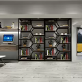 Modern Office Interior With Sofa Desk Computer Bookshelves And Workspace Setup 3d model