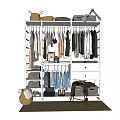 Organized Wardrobe Interior Design With Hanging Clothes Storage Baskets Drawers And Shoes