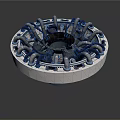 Complex Industrial Mechanical Component With Circular Metal Structure And Multiple Pipes