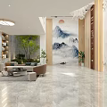 Modern Duplex Living Room Interior With Bookshelves Sofa And Plants