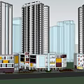 Modern Urban Commercial Complex With High Rise Buildings And Colorful Facades