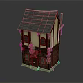 Cartoon House With Gray Roof Yellow Walls Brown Accents Green Vines Windows And Door